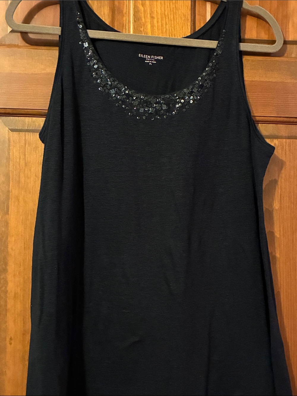 Eileen Fisher Navy Sequin Scoop-Neck Tank